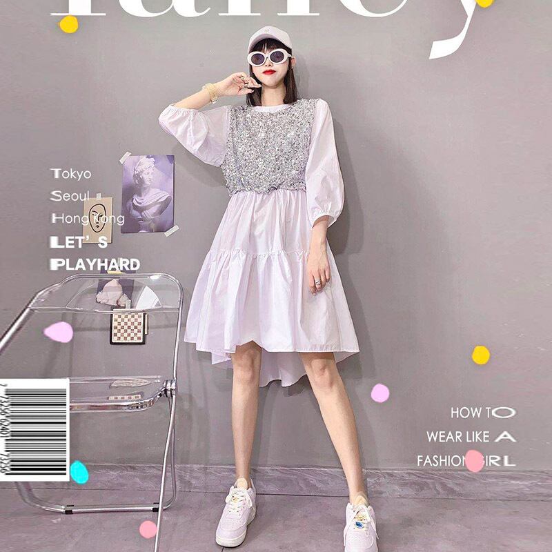 2020年の秋、新しい大きいサイズの婦人服、ファットmm、ウエスタンスタイル、ウエストカバー、スリム、ミディアム、ロングスパンコールドレスの女性 ミックスインファッション69224645670