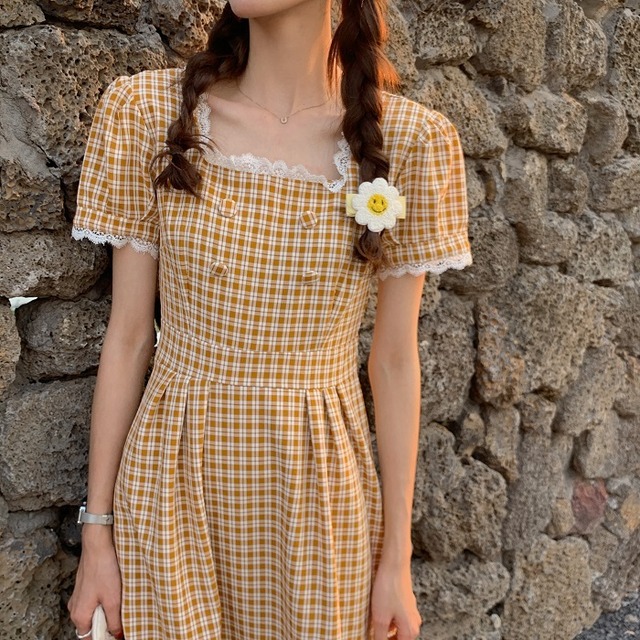 【MumuIns 】　夏新作超可愛いイエローワンピース　 A0236