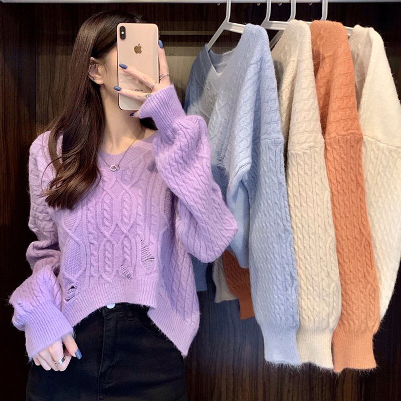 ルーズニットセーター トップス スプリングオータムスタイルレディース 春物 秋物 試着室49924422374