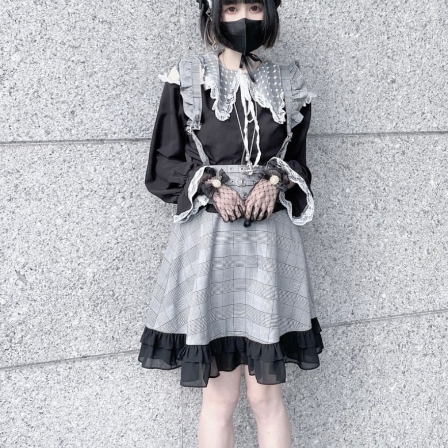 サブカル 服 地雷系 通販 ブラウス オフショル 水玉 袖コン フリル レース 闇かわいい JKスタイル 地下アイドル