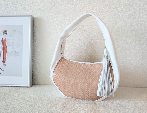 【オーダー】ワンショルダー：エナメル白×メッシュベージュ