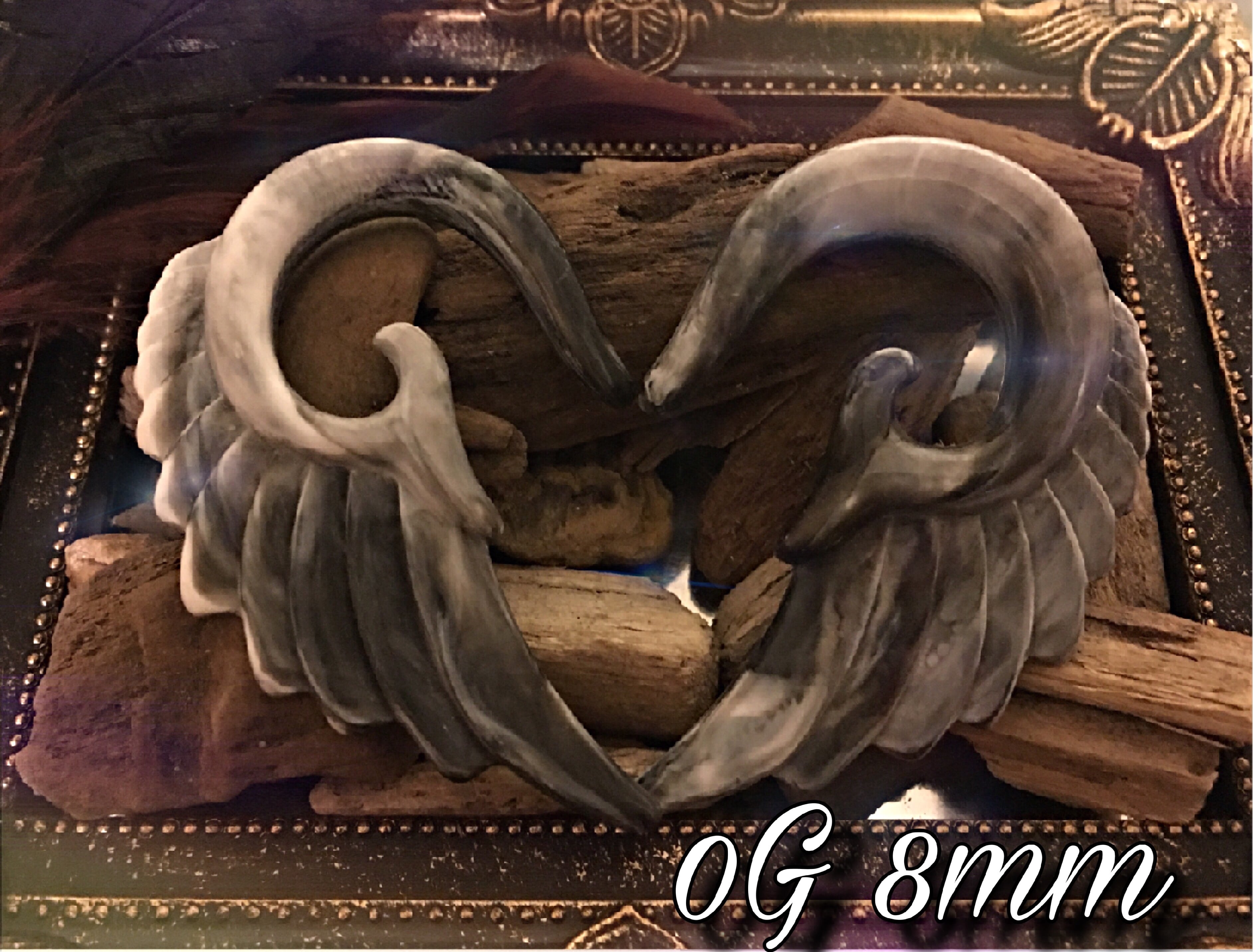 0G 8mm 1pc マーブル 大理石 ウィング 羽根 ピアス アクリル フック ハンガーピアス