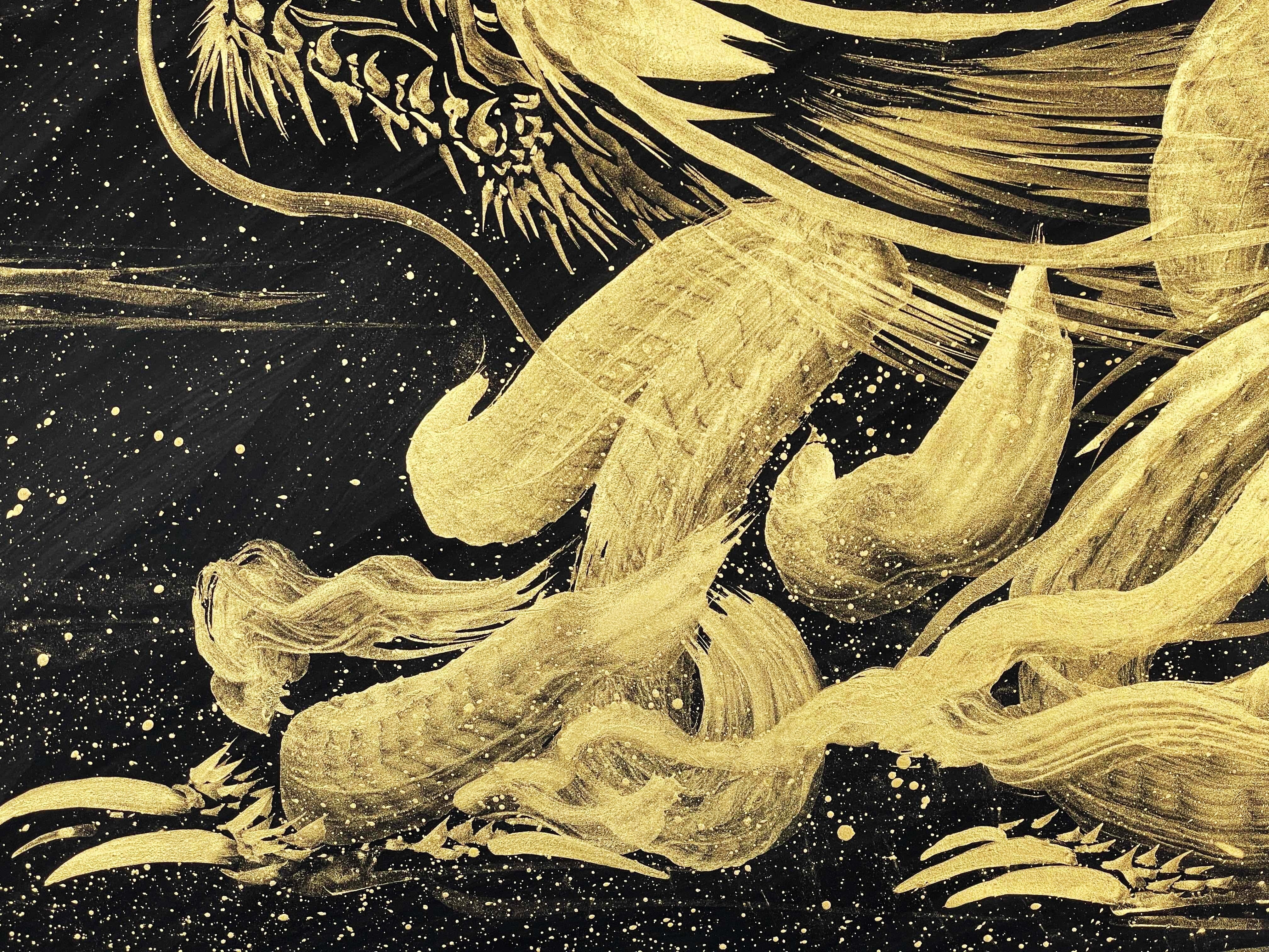 現代水墨画家 絵師白道 「一筆金福龍」（岩絵の具） 直筆作品 証明書