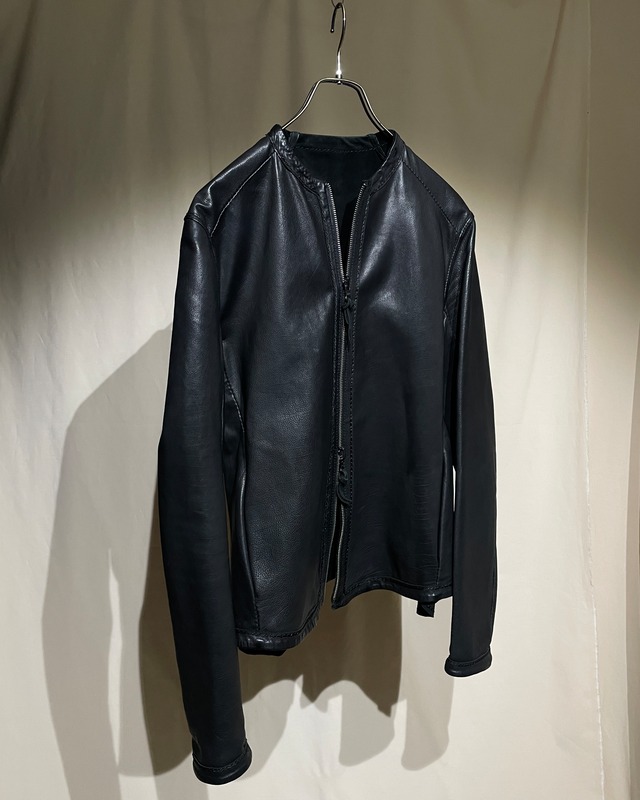 S/S2010 EMPORIO ARMANI - Leather Trim Zip Jacket with Chain Stitch Detail