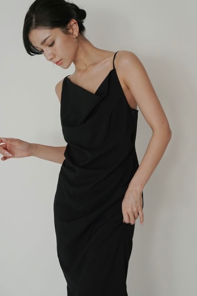 KINO THE KEI   asymmetry drape cami dress アシンメトリー ドレープ キャミ ワンピース　Black