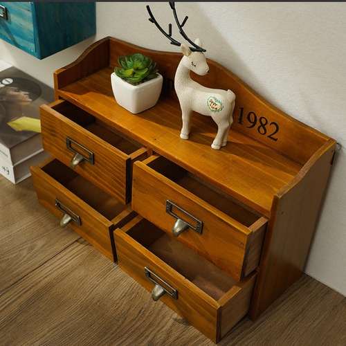 無垢材 北欧 収納ボックス 引き出し付き レトロ デスクトップ収納 ホームエントリーシェルフ 玄関 リビング カフェ 卓上 壁掛け インテリア アメリカン 木製