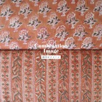 ブロックプリント生地【50cm単位】インド綿 小花柄 くすみオレンジ×カーキ #41783-OR2