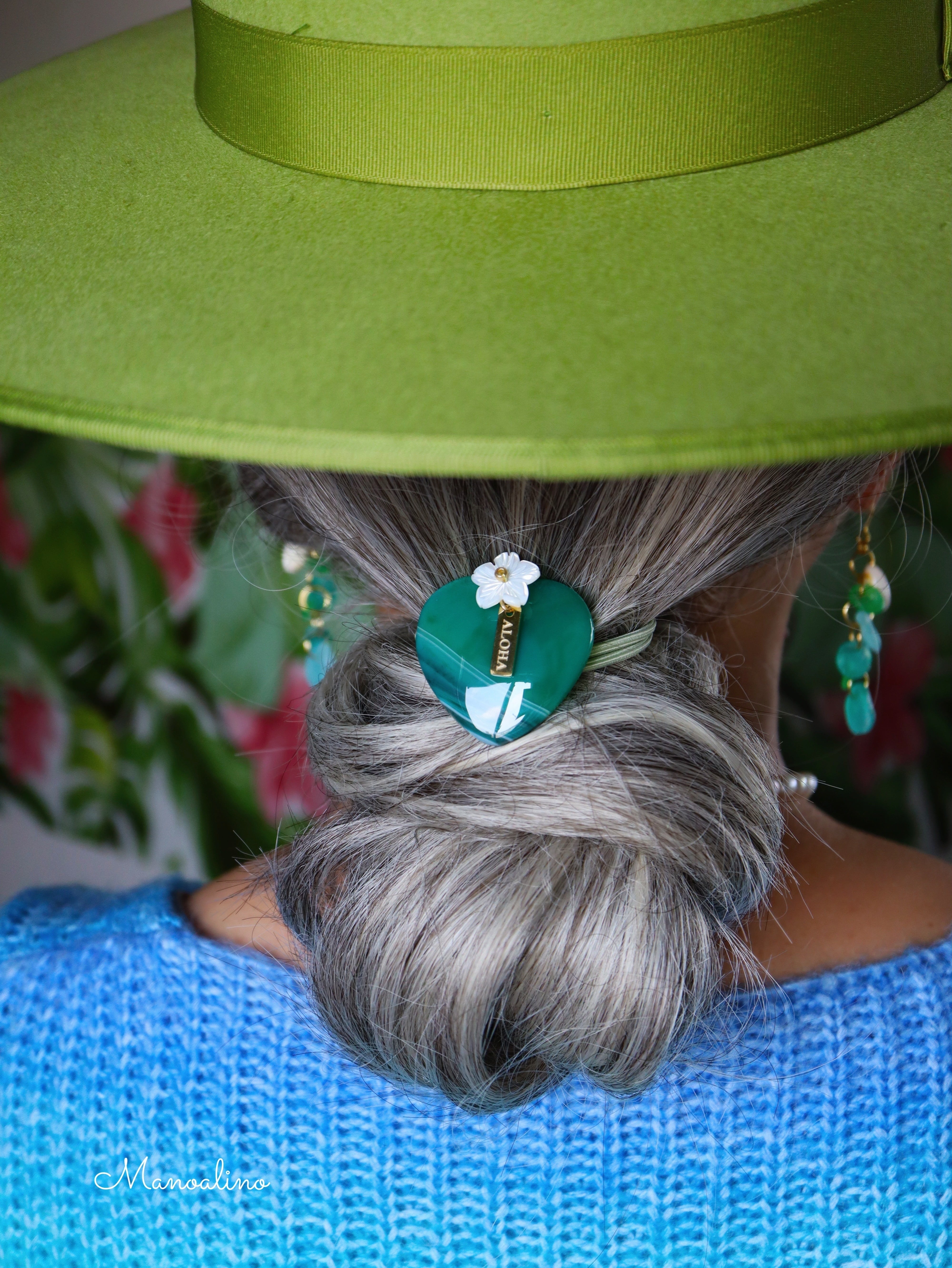 Green agate×Plumeria hair accessory(グリーンアゲート、瑪瑙天然石