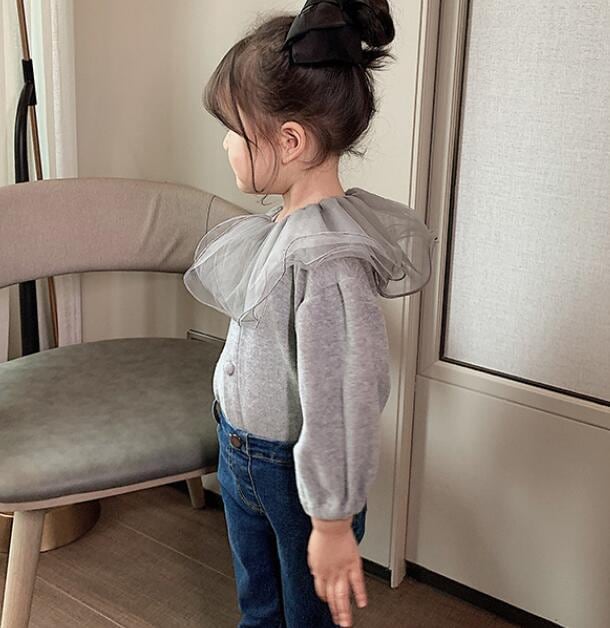 tulle collar gray tops