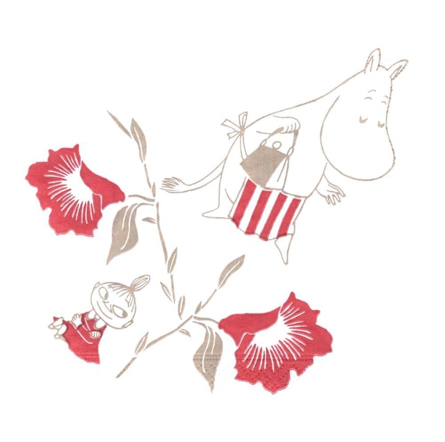 【ムーミン】バラ売り1枚 ランチサイズ ペーパーナプキン Moomin Red Flower ホワイト