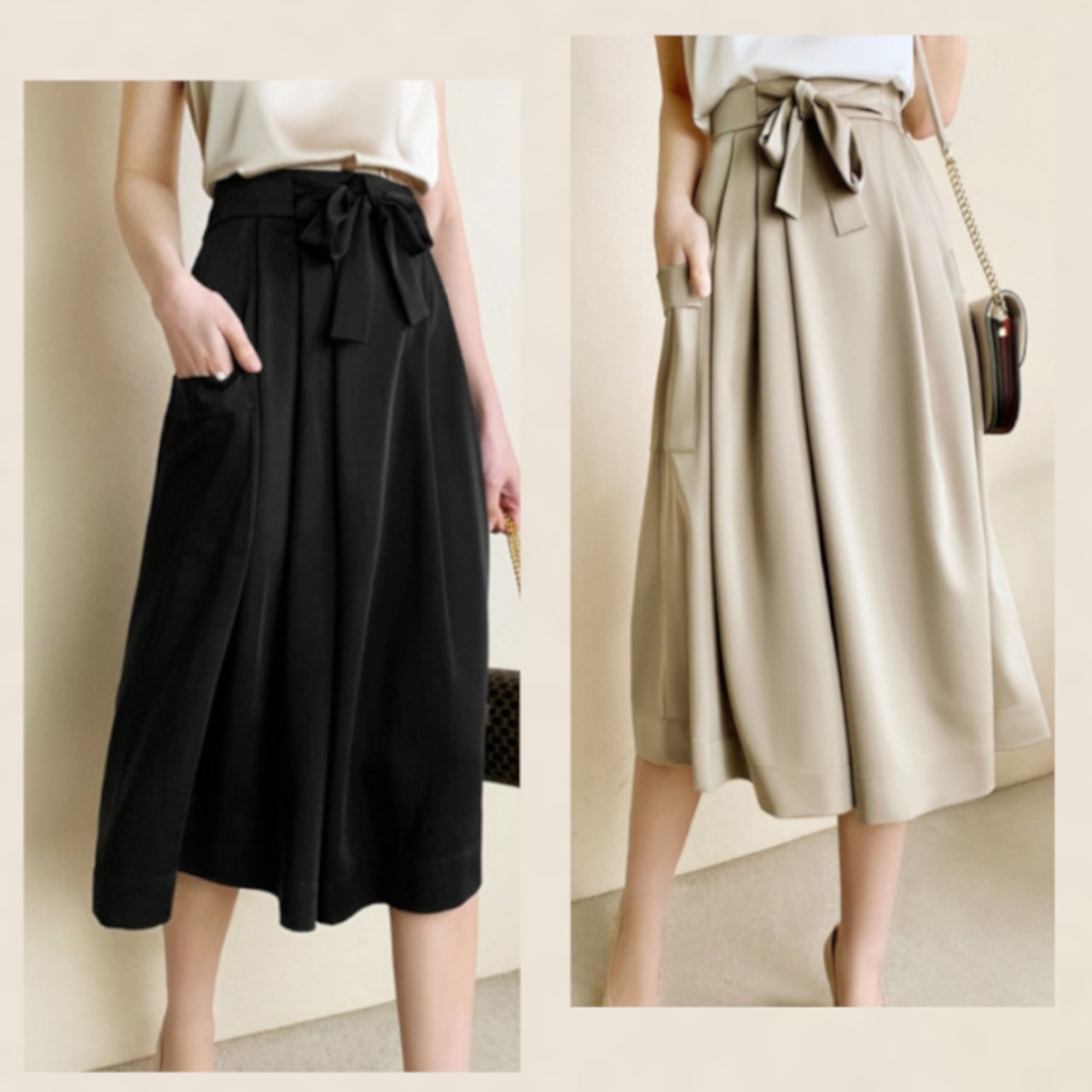 ウエストリボンワイドレッグパンツ  A00448