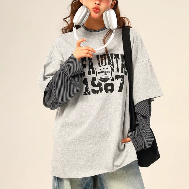 faded logo layered long tee　フェードロゴレイヤードロングティー　J2175