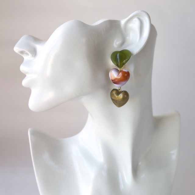 3連ハート　ピアス／イヤリング