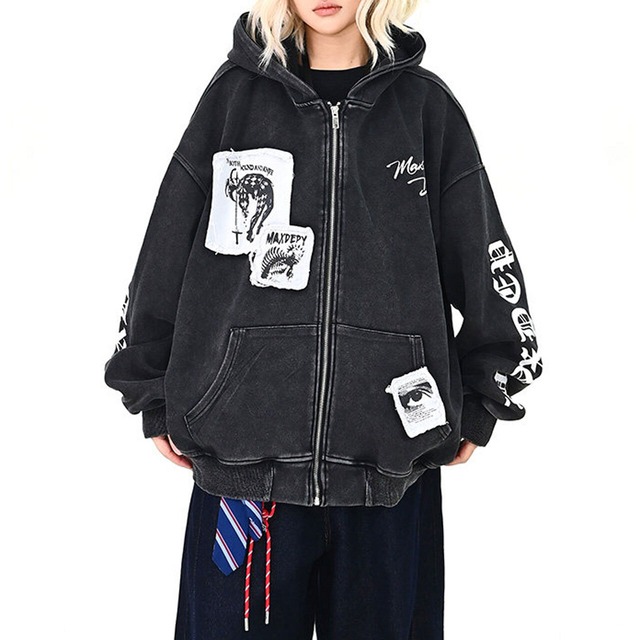 ダークパッチコラージュジップフーディー 2col   R01537