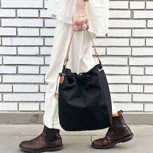 BALON:ブラック×ベージュ(CORDURA 撥水加工ナイロン素材セミショルダーバッグ)<受注製作>