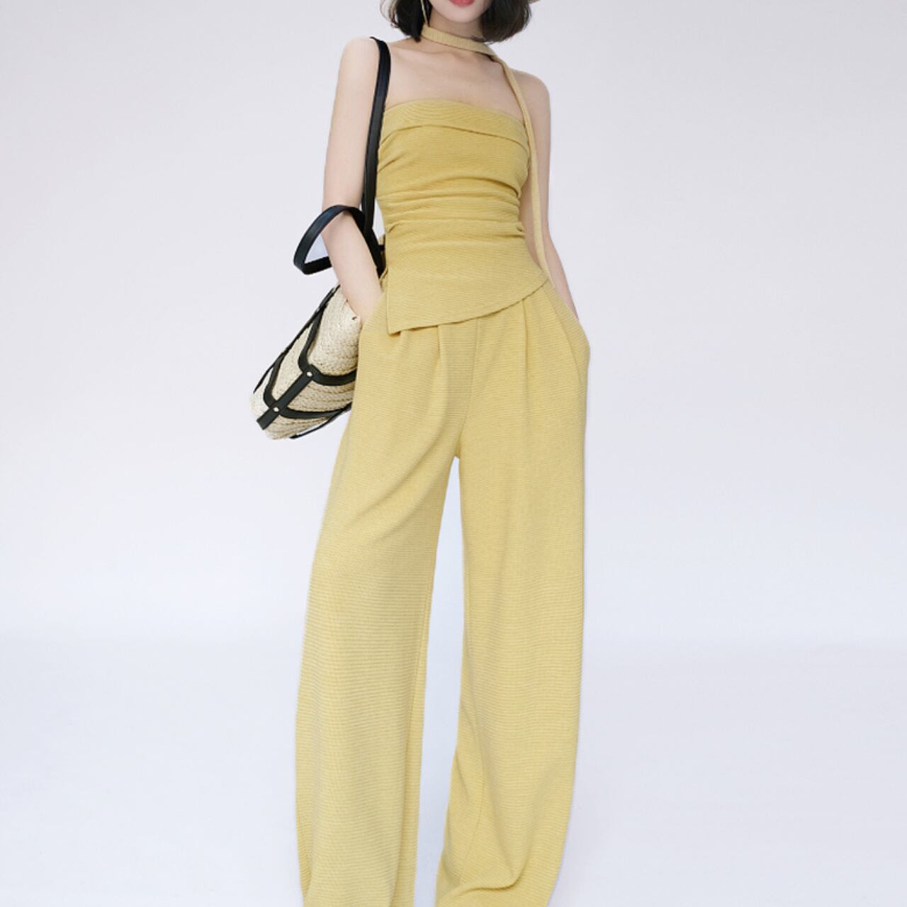 チューブトップ&ワイドパンツセットアップ m0103