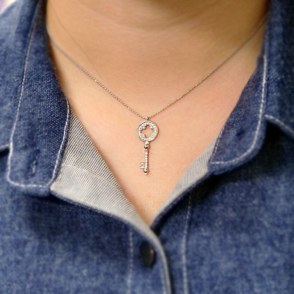 【クローバーキー】K18 Pt950 キー ペンダント モアサナイト ダイヤモンド キー ネックレス 鍵 ネックレス クローバーネックレス K18 18K Pt850 Pt950 18金 プラチナ ネックレス