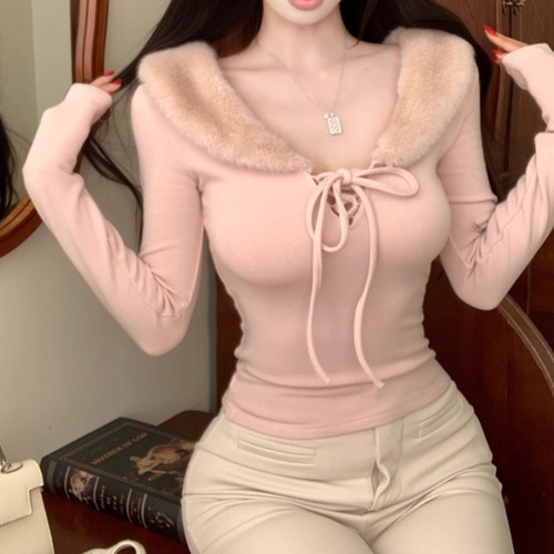 ファーローカラーレースアップトップス ・13230