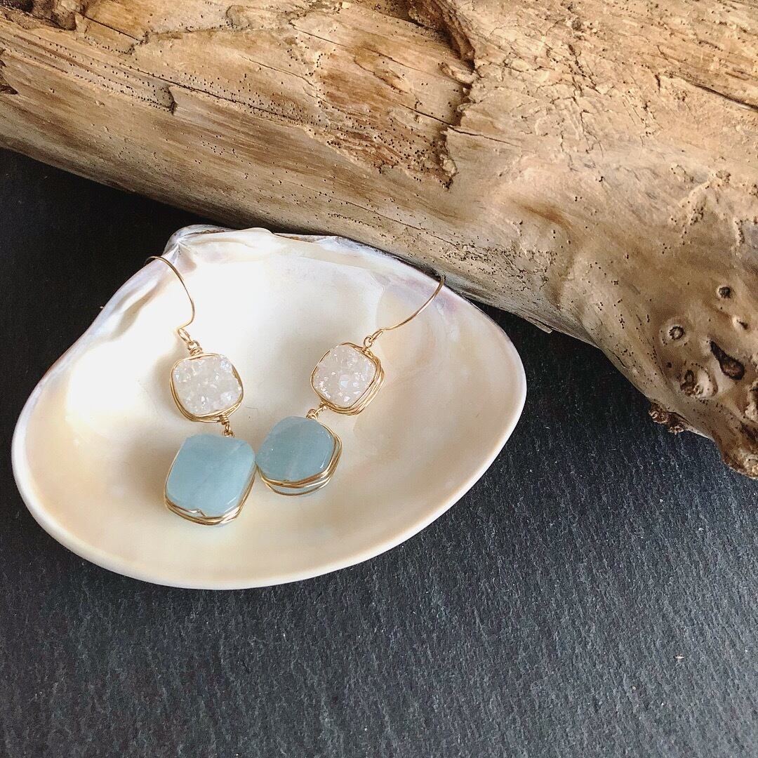 ドゥルージークォーツ×アクアマリンのピアス