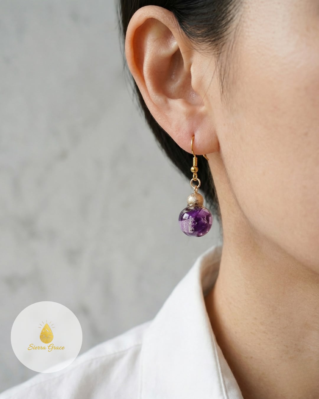 Gara布ガラス玉 ピアス&イヤリング 紫／Purple／Beniseed | Sierra