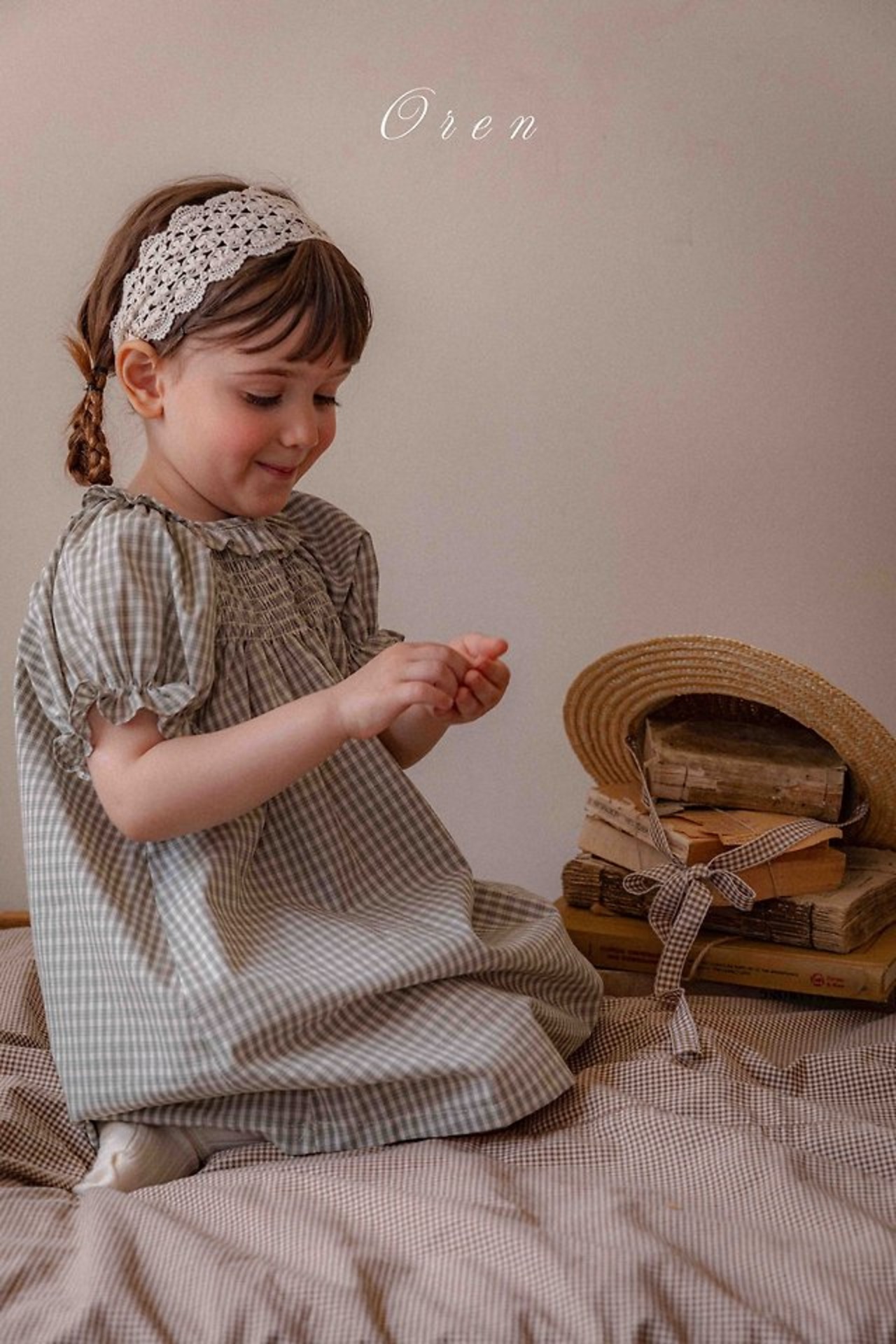 [Oren] French Check Smoking Dress Kids / [오렌] 프렌치체크스모킹원피스키즈