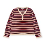 LAURA ASHLEY ローラアシュレイ ボーダー ヘンリーネック 長袖 コットン ニット セーター L/マルチ レディース