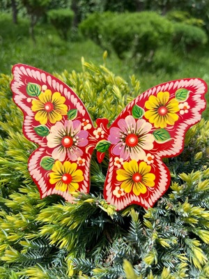 ペトリキフカ塗り　木製マグネット 　バタフライ　蝶（Khomenko作）