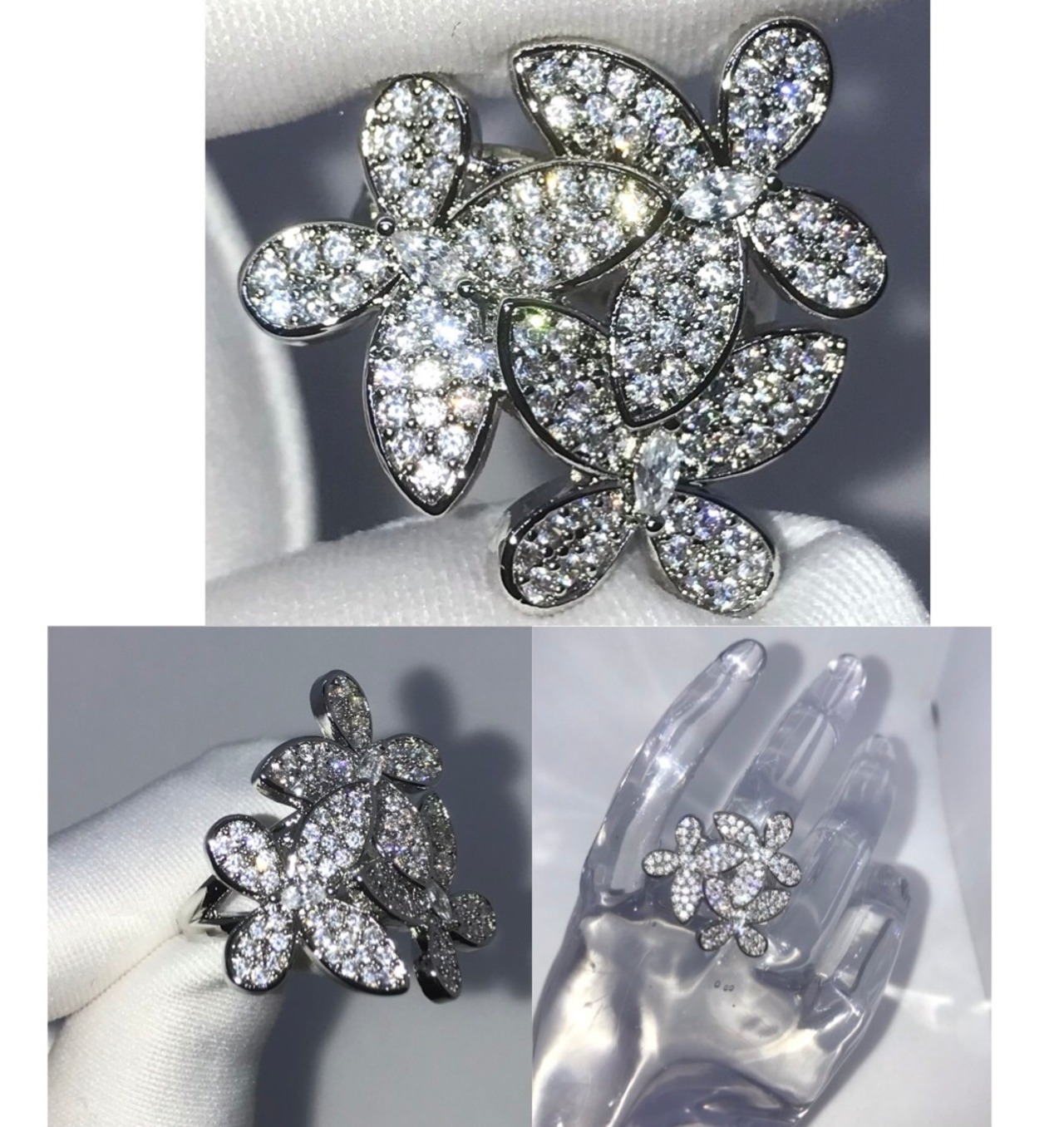 11号.3バタフライ指輪.高級3ACZ大粒ダイヤ リング☆ | Leap over  