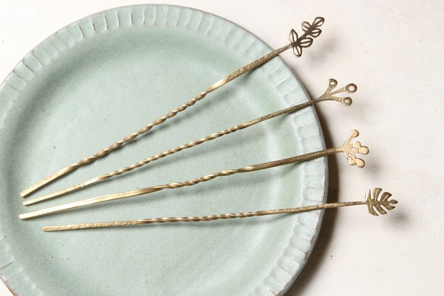 真鍮　ボタニカルマドラー