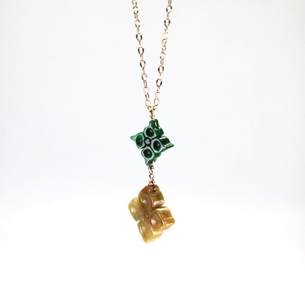 在庫限り! 天然色ならではの風合い2カラー花翡翠ペンダントネックレス K10 A貨翡翠 jd_ne1082