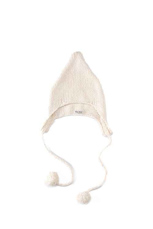 [Late 1990s - Early 2000s] "miu miu" Chunky Knit Pixie Hat with Pom-poms (Designed by Miuccia Prada)