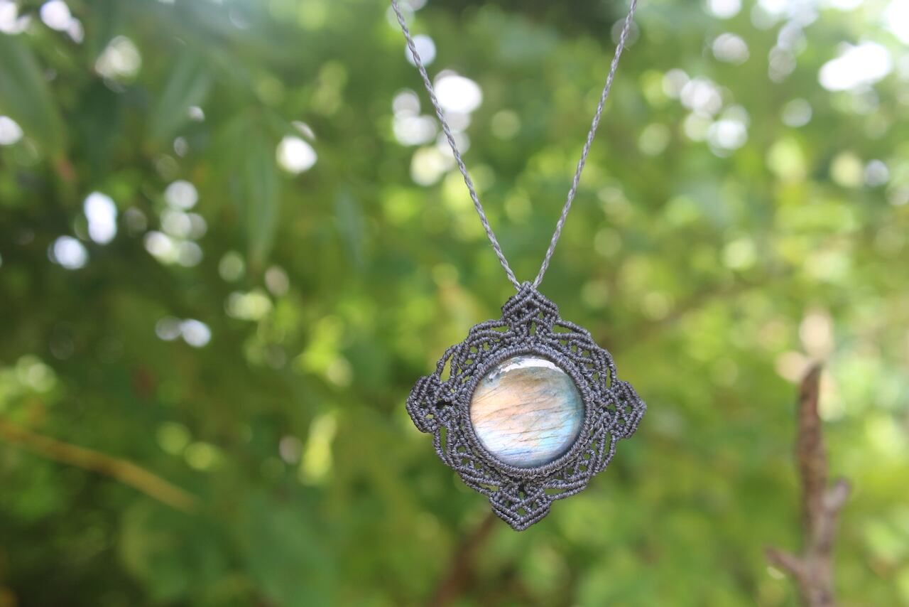 Multi color Labradorite micro macrame mandala pendant
