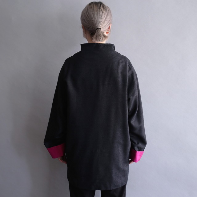 "睡蓮" box pattern china motif silk shirt