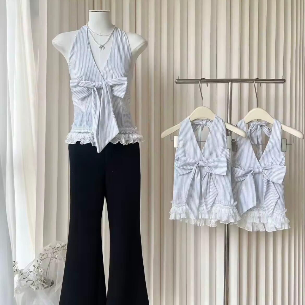 halter neck ribbon tops