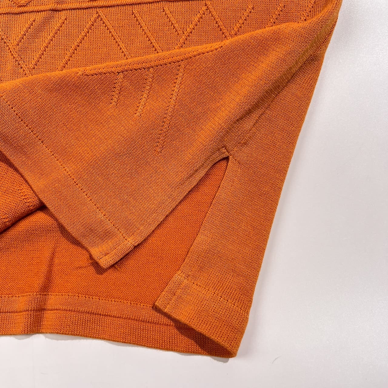 LANCEL ランセル ロゴ刺繍 ケーブル編み リネン混 半袖 サマーニット セーター サイズ M /オレンジ/日本製/麻素材