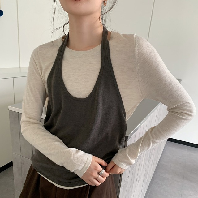 halter neck and long sleeve two piece　m-0043