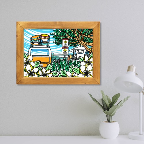 Wood Panel A3 Size（Sunset Beach）with Frame