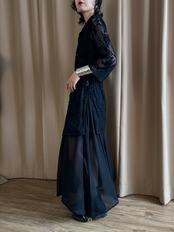 black floral lace sheer long shirt-5315-7