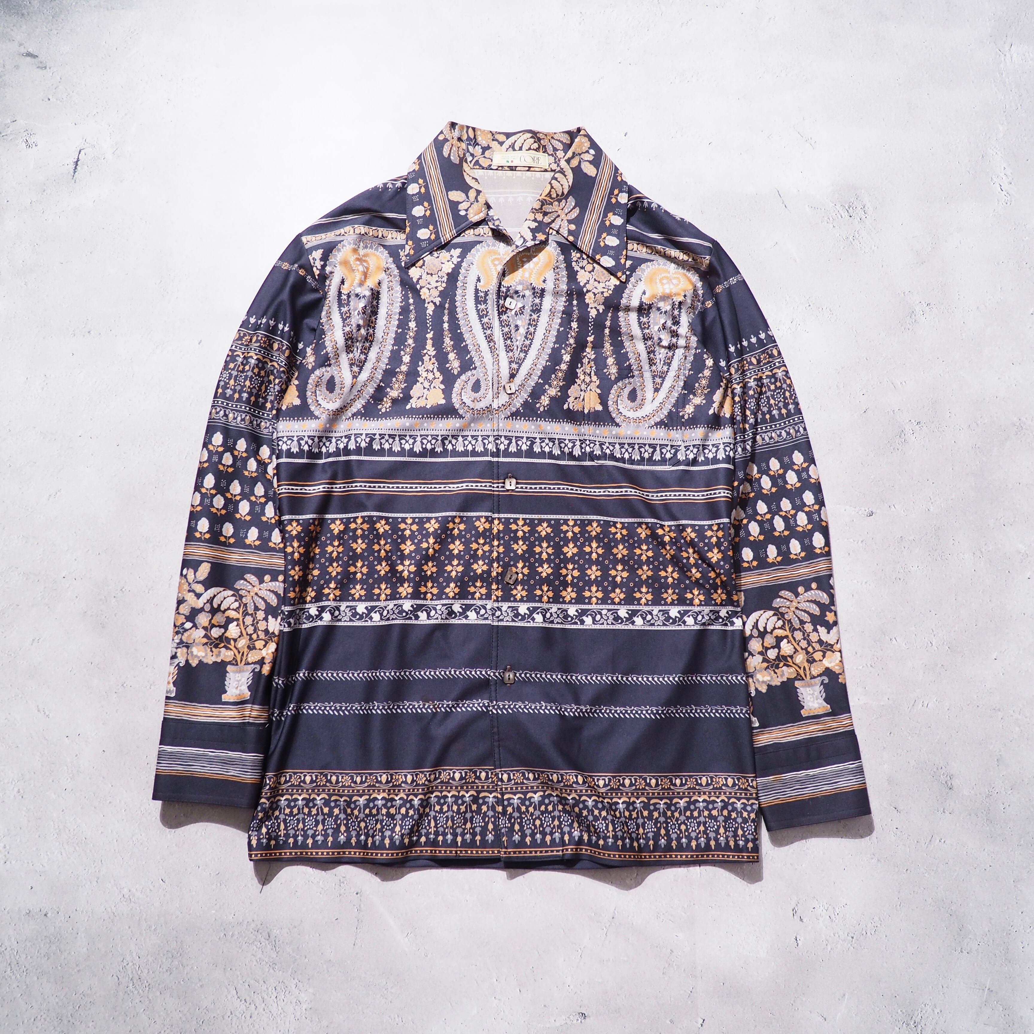 1970 - 80s " 儚美 " Beautiful Flower Pattern vintage Open collar shirt