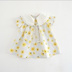 小花の白襟半袖ワンピース（イエロー）