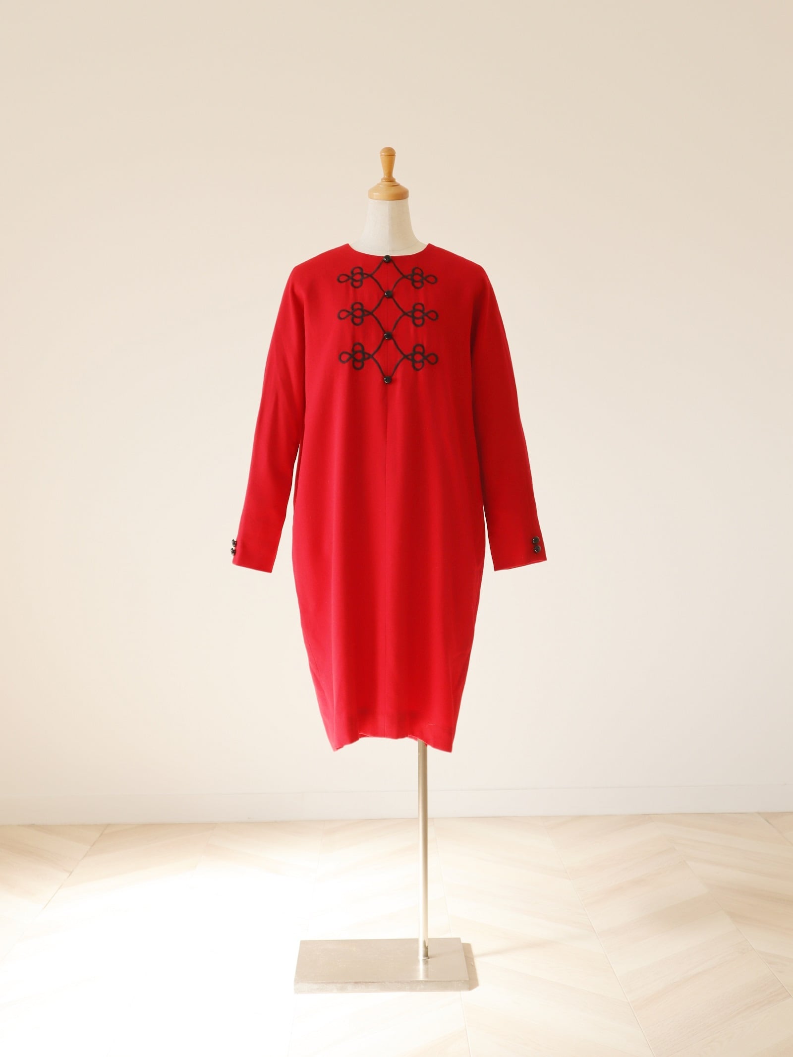 made in USA embroidery detail red dress