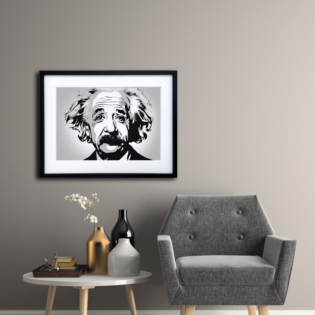 Albert Einstein｜知性とユーモアを描いた現代アートポスター｜書斎・オフィスに最適｜額縁セット・国内生産・A4ポスター