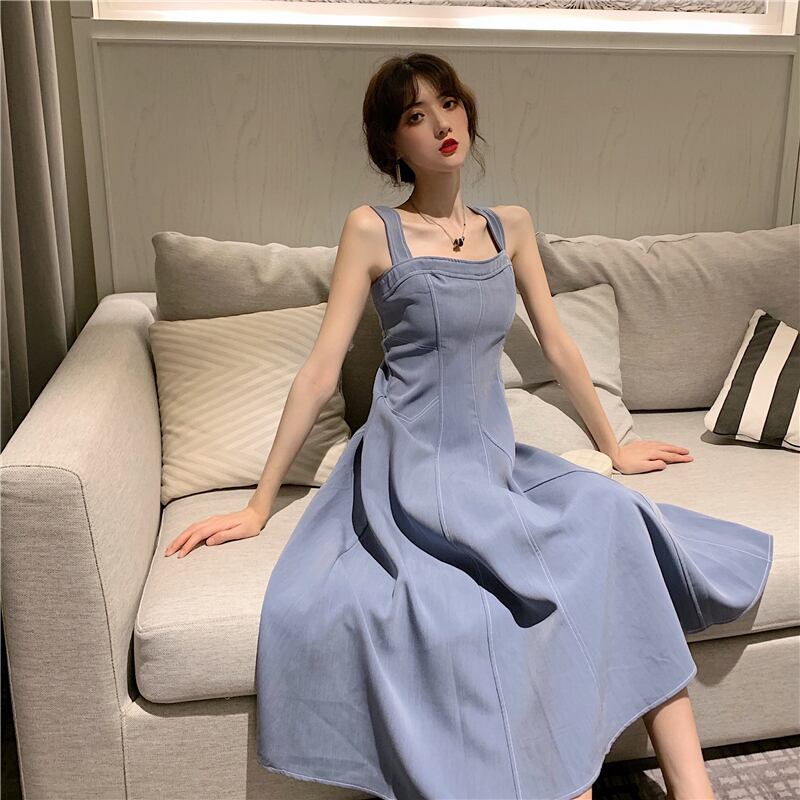 2020年春新しいレトロフレンチミドル丈セクションウエストスリミングネットレッド気質プラチコドンスカートスリングドレス女性 YY-ファッション50207772197