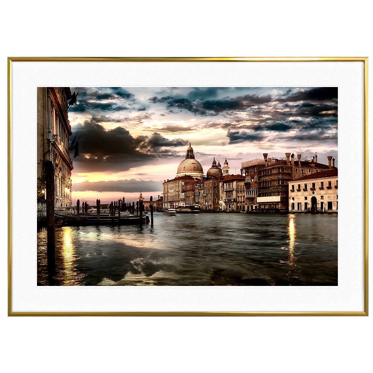 イタリア写真 ヴェネチアの運河(ベニス・ベネチア)に沈む夕陽 インテリアアートポスター額装 AS1762