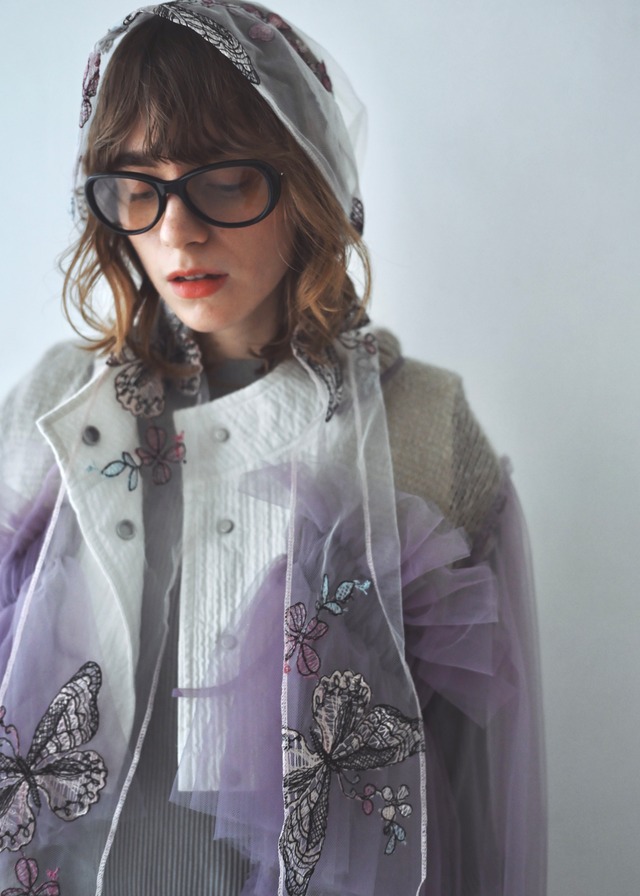 Pink Butterfly | Embroidered Lace Veil Hood