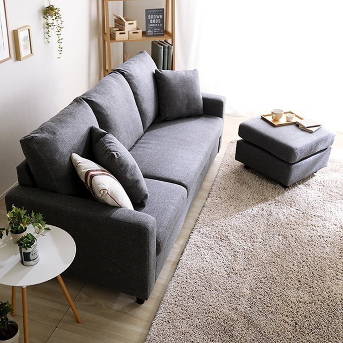 レイアウト自在 3人掛けカウチソファ ポケットコイル入り 選べる8色