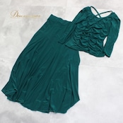 社交ダンス 衣装 スタンダード 上下セット ツーピース レッスンウェア パーティ衣装 無地 Create-Sun クリエイトサン 緑 グリーン系 伸縮性 さわやか エレガント シンプル ディスコ フォーマル 上品 トレーニング 発表会 準備 カジュアル パフォーマンス おしゃれ レディース パーティー 体型カバー