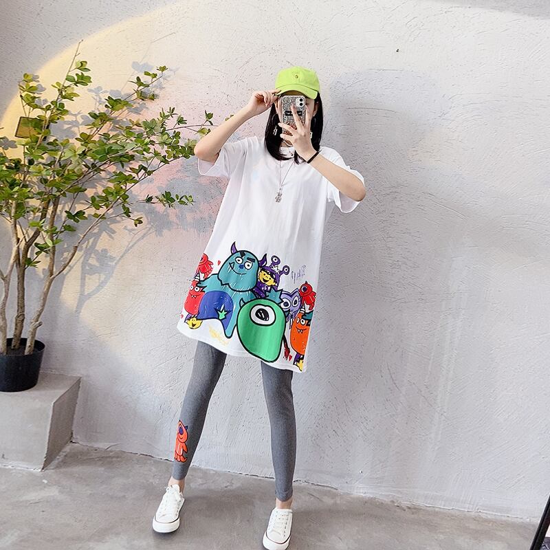 スプリングTシャツ ストレッチウェストレギンス エラスティック 伸縮 大きめサイズ 春物 ミックスインファッション26926128170