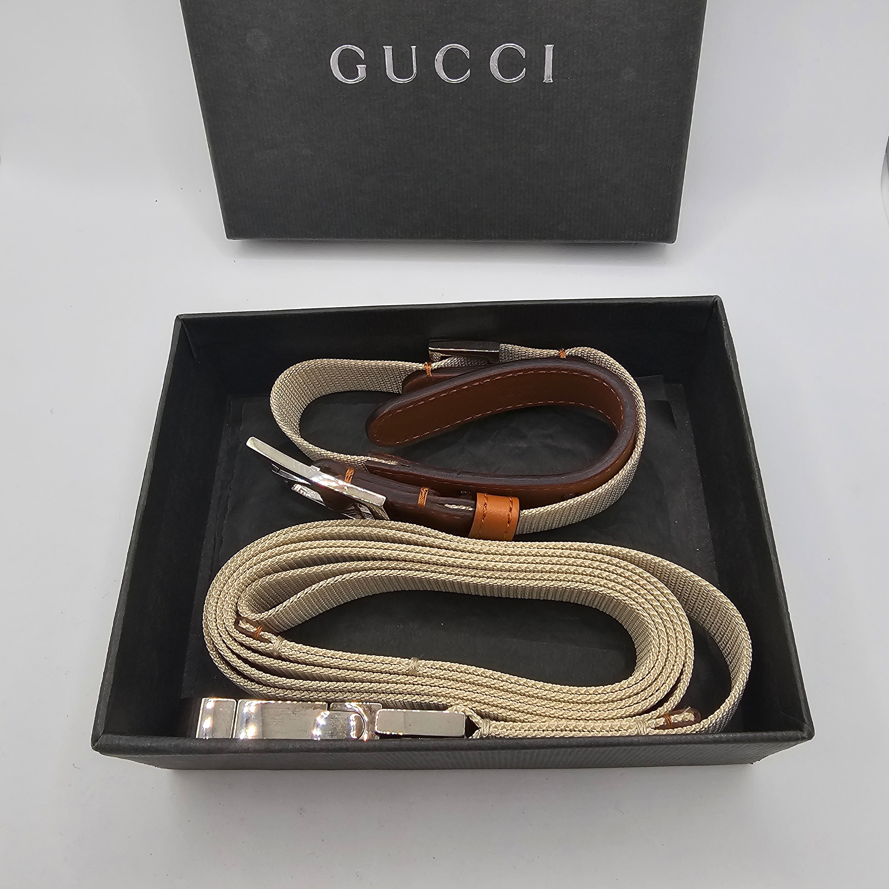 【希少】GUCCI ペット用 首輪・リード セット レザー キャンバス 箱付 希少】GUCCI ペット用 首輪・リード セット レザー キャンバス 箱付