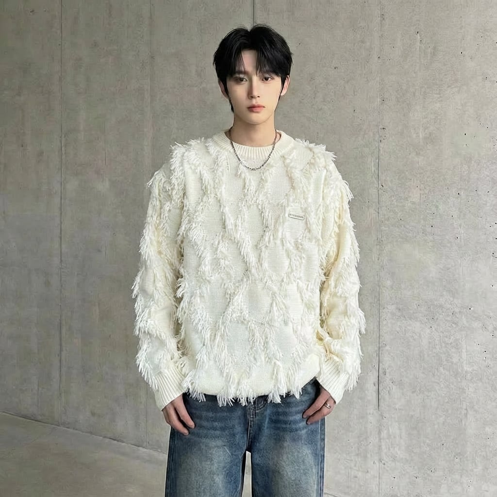 シャギーフリンジ オーバーサイズニット D12033